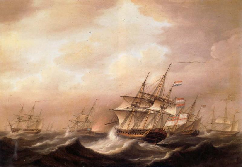 Nicholas Pocock A British convoy in a gale during the american war of independence Sweden oil painting art